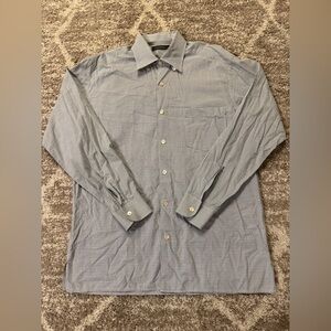 Men's Size Large Ermenegildo Zegna Button Up Dress Shirt‎ Light Gray Black Blue